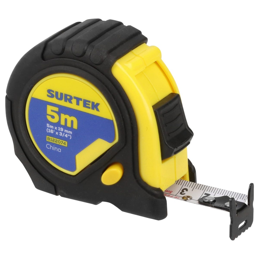 Flexómetro anti-impacto con carcasa rubber grip, 5 m x 19 mm Surtek