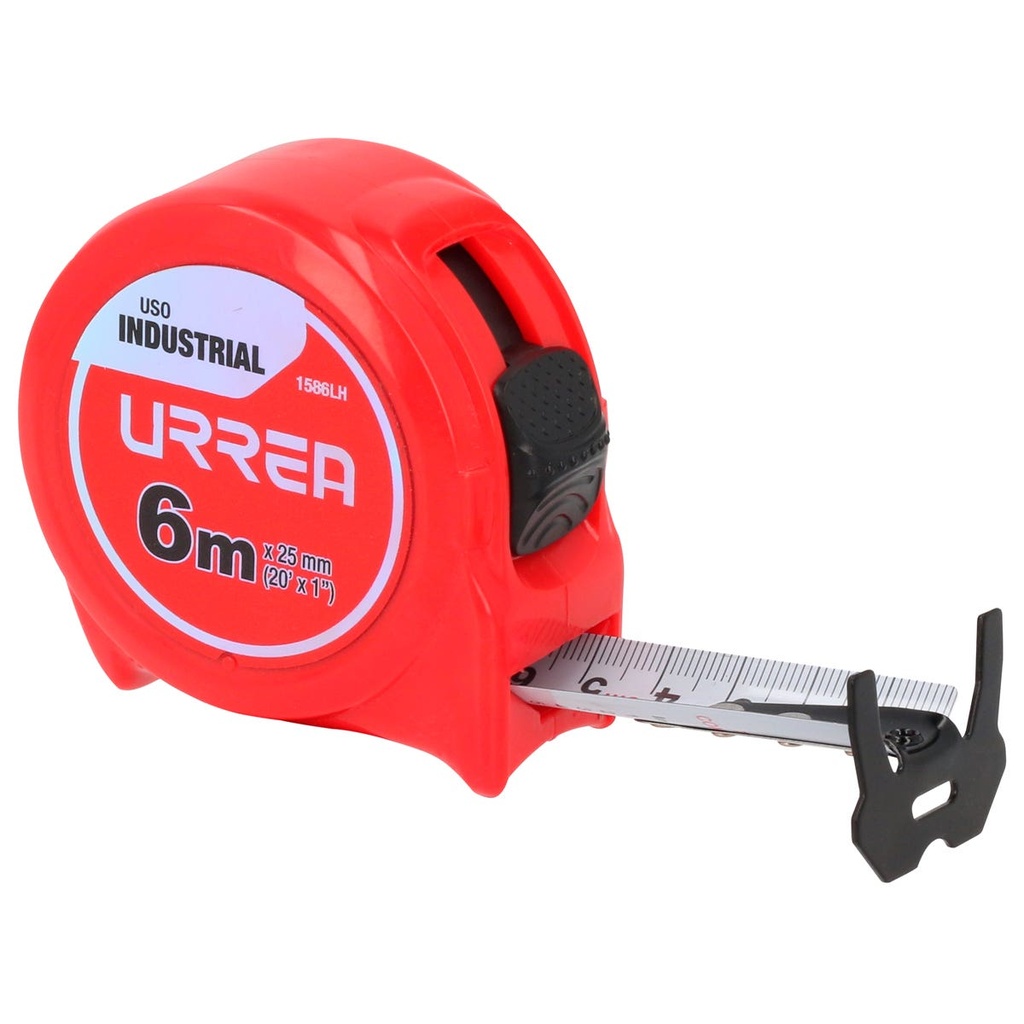 Flexómetro con carcasa de plástico, 6 m x 25 mm, en blíster Urrea