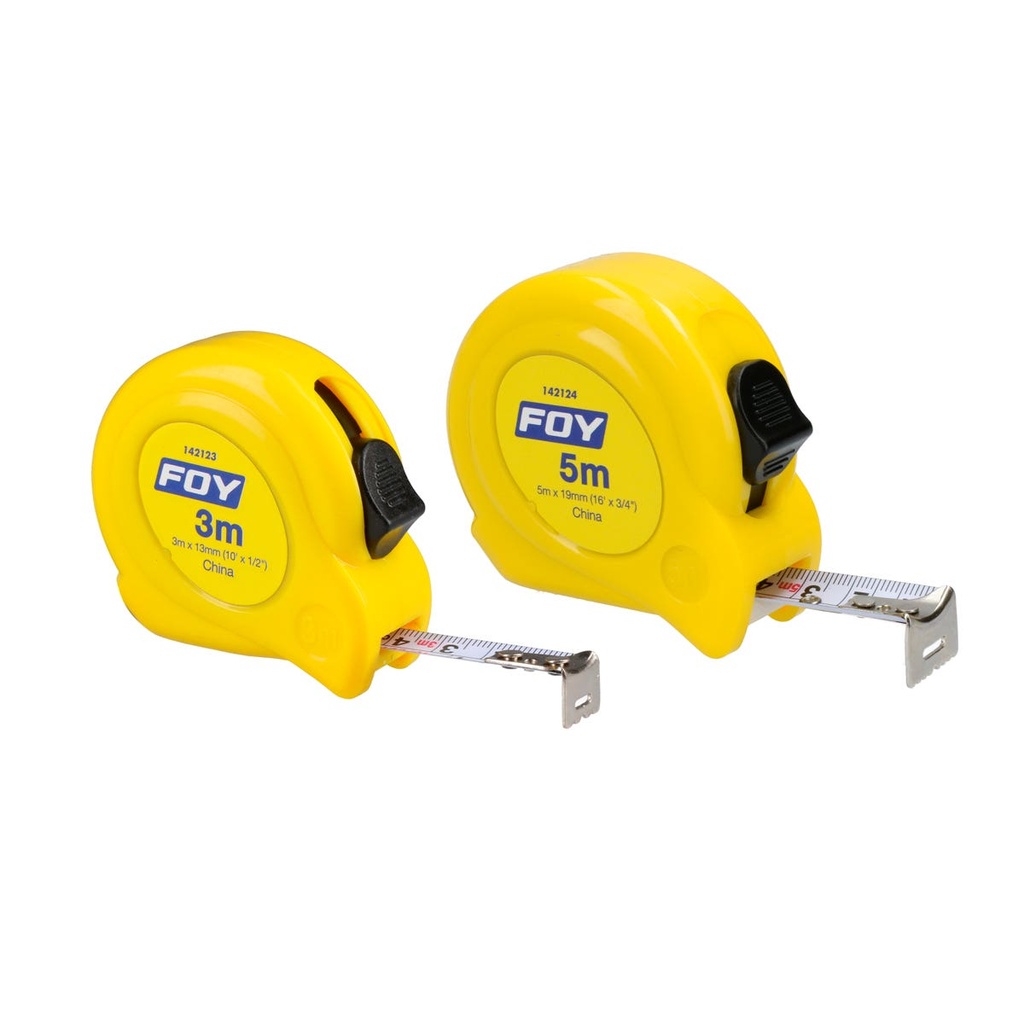 Flexómetro con carcasa de plástico amarillo, 3 m x 13 mm Foy