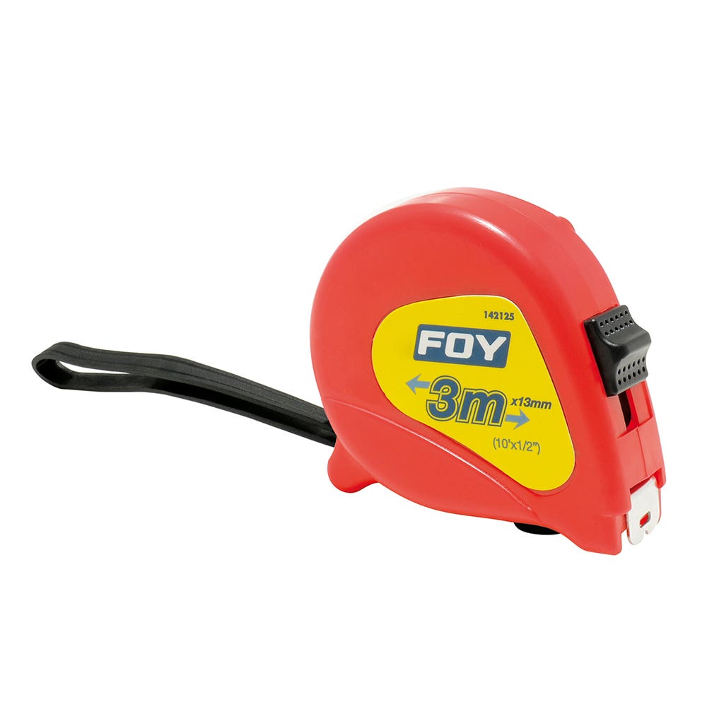 Flexómetro con carcasa de plástico rojo, 3 m x 13 mm Foy