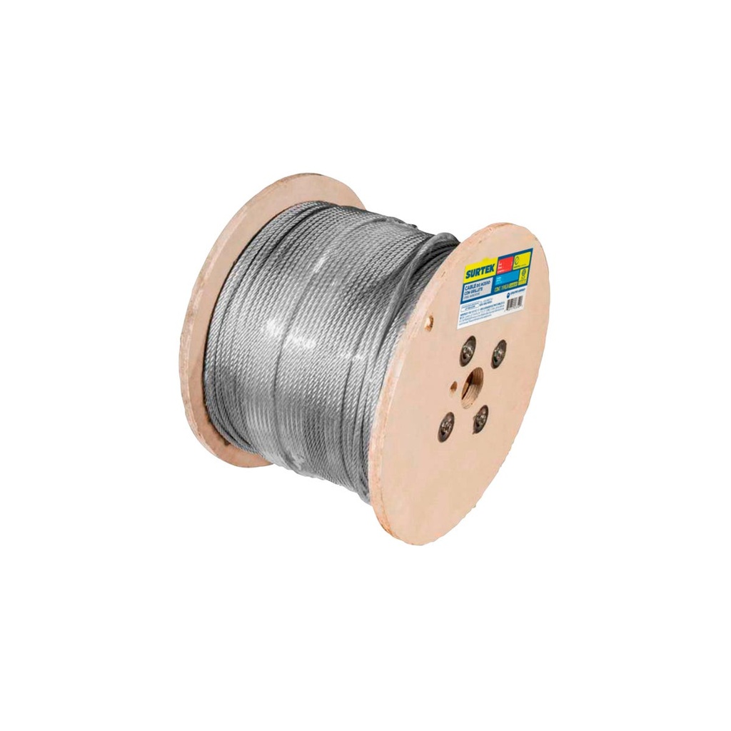 Cable de acero con guardacabo 7 x 19 hilos,  3/16" x 300 m Surtek