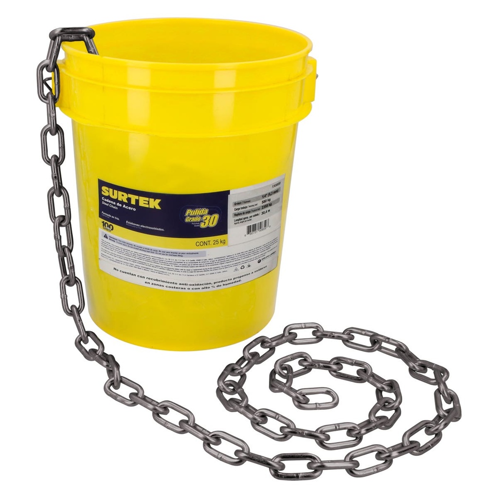 Cadena grado 30 pulida 1/2", 50kg Surtek