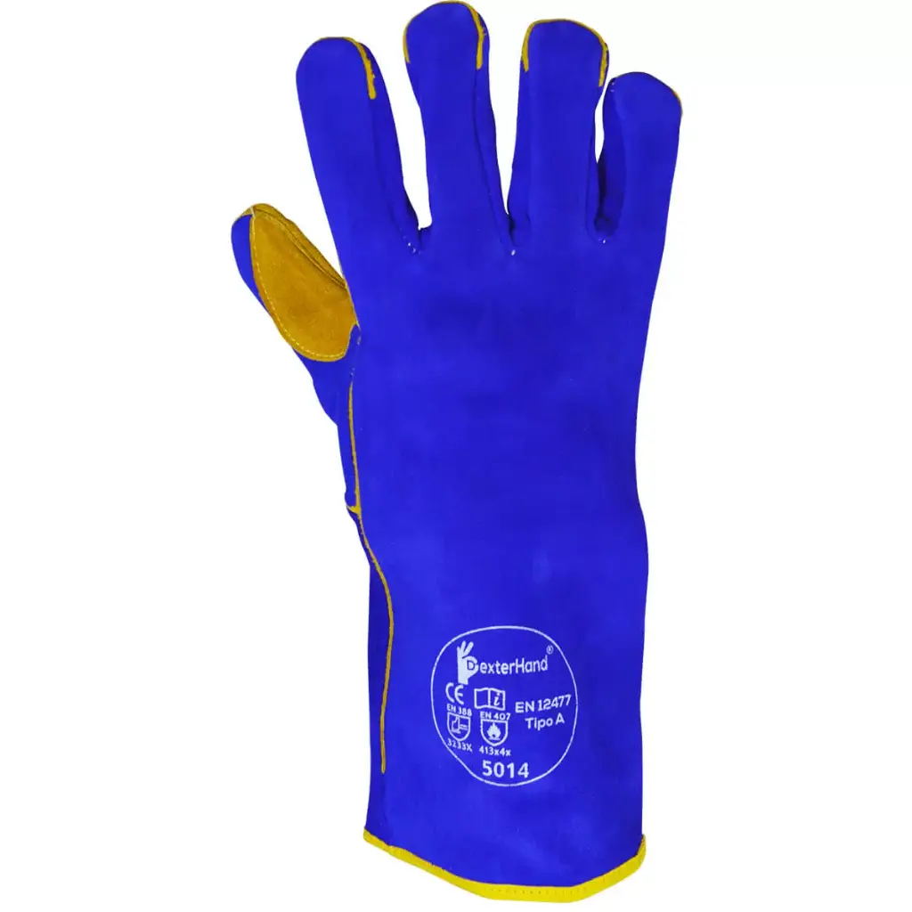 Guante Soldador de Carnaza color Azul