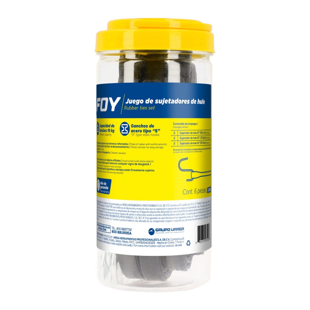 Juego de sujetadores de hule, 6 piezas Foy