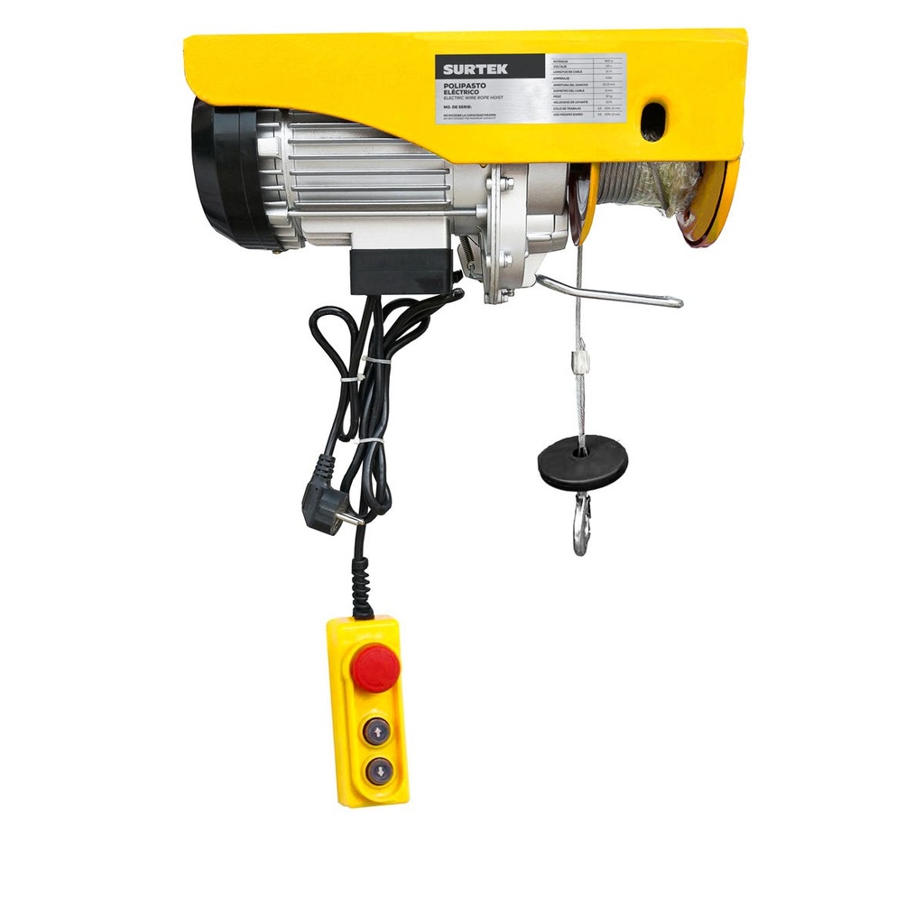 Polipasto eléctrico de cable 12 m,  1 ramal,  0.4 ton Surtek