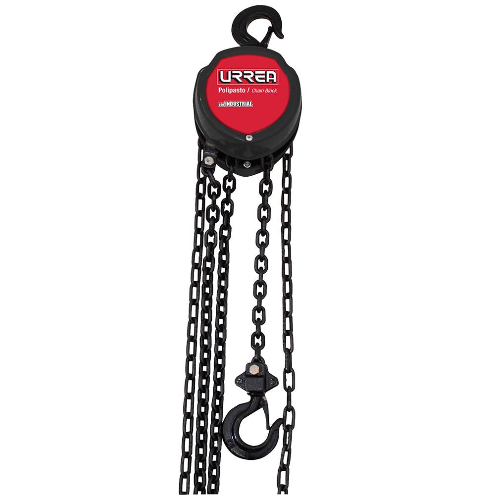 Polipasto manual sistema doble freno cadena 3 m, 1 ramal, 0.5 ton Urrea