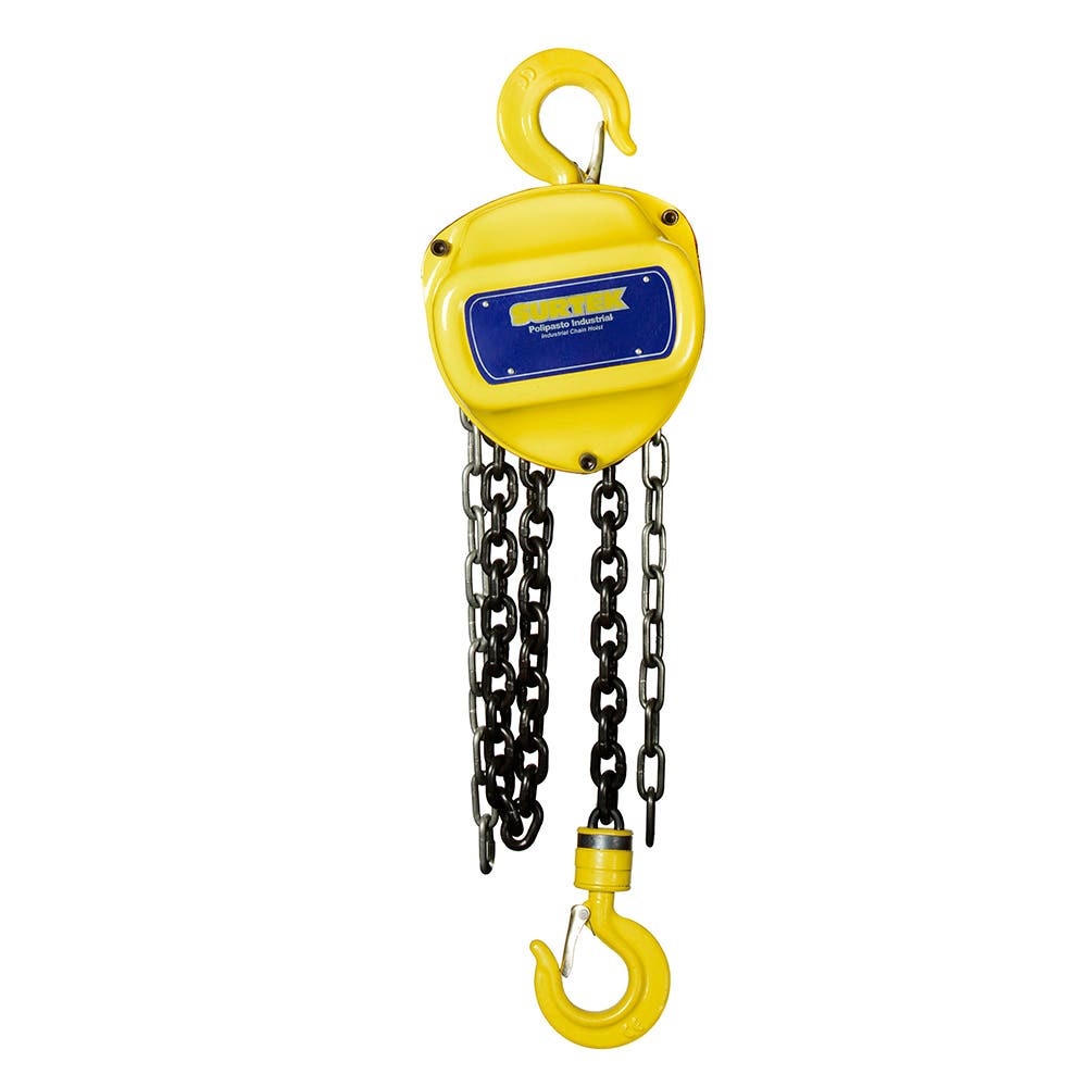 Polipasto manual sistema doble freno de cadena 6 m, 1 ramal, 1 ton Surtek