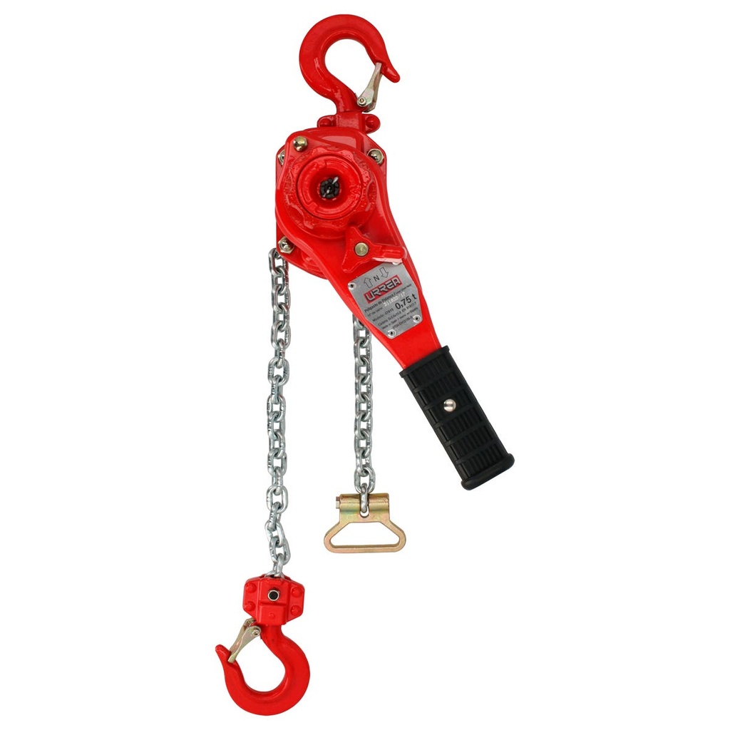 Polipasto manual sistema doble freno de palanca 0.75 ton, 1.7 m Urrea