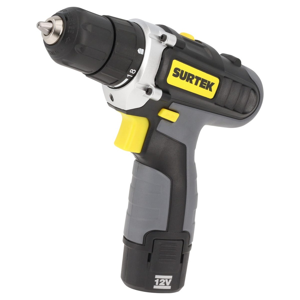 Taladro/atornillador 3/8" a batería de Li-ion 12 V, 26 Nm Surtek