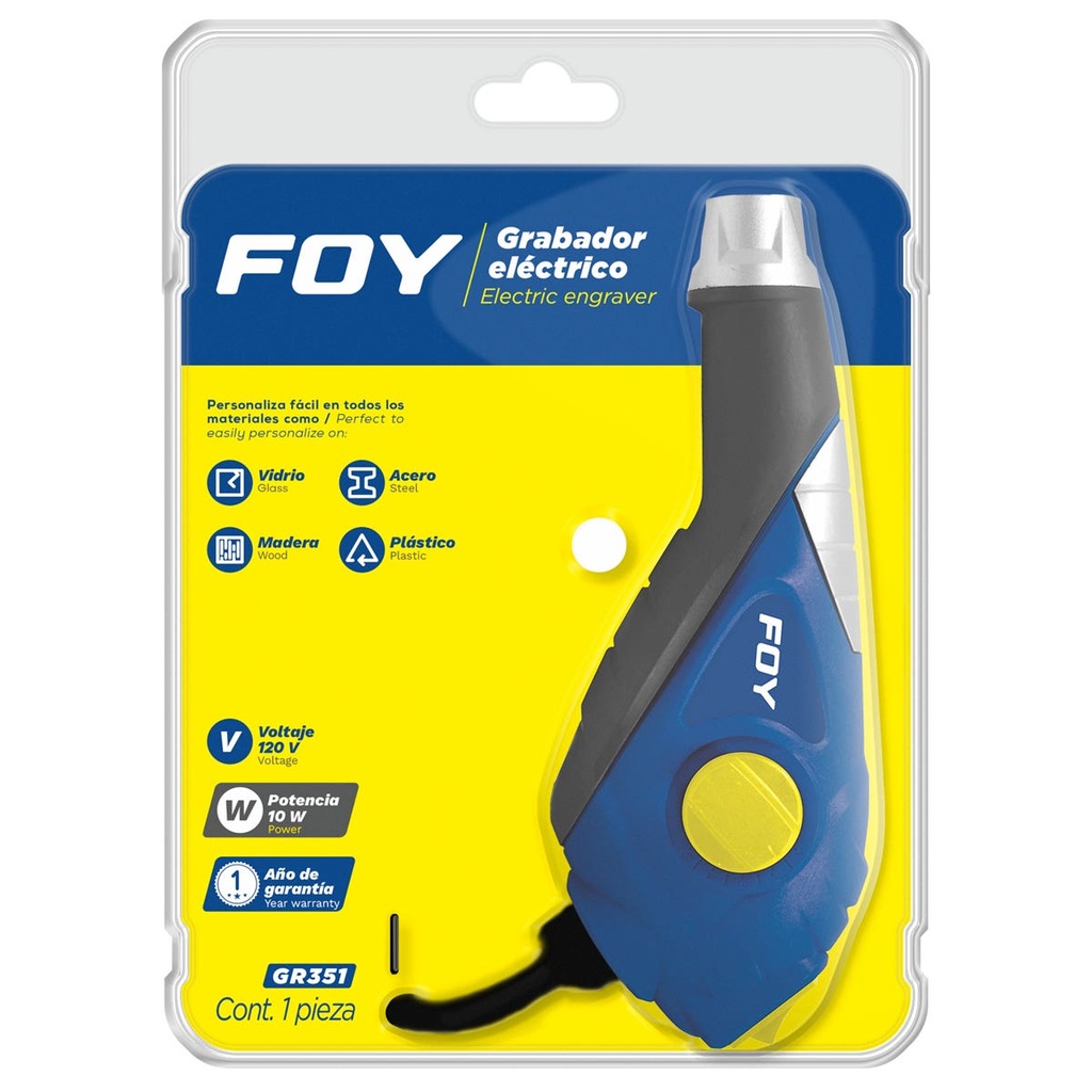 Grabador eléctrico para vidrio, madera, acero y plástico 13 W, 120 V, 6000 GPM Foy