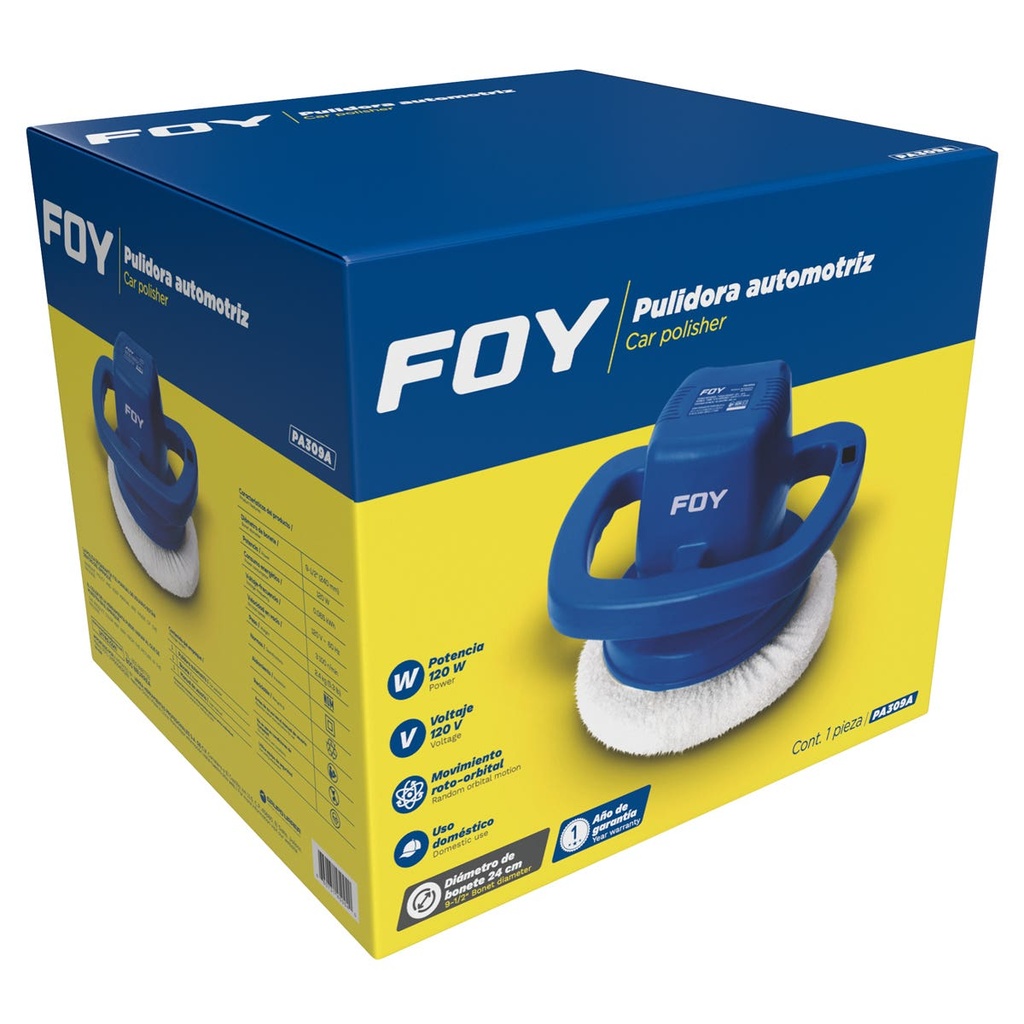 Pulidora automotriz 9" 2500 RPM, 120 W, 120 V Foy