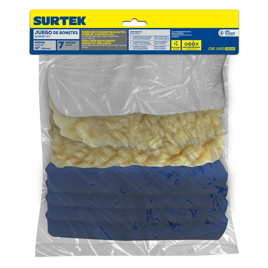 Juego de bonetes para pulidora 10", 7 piezas Surtek