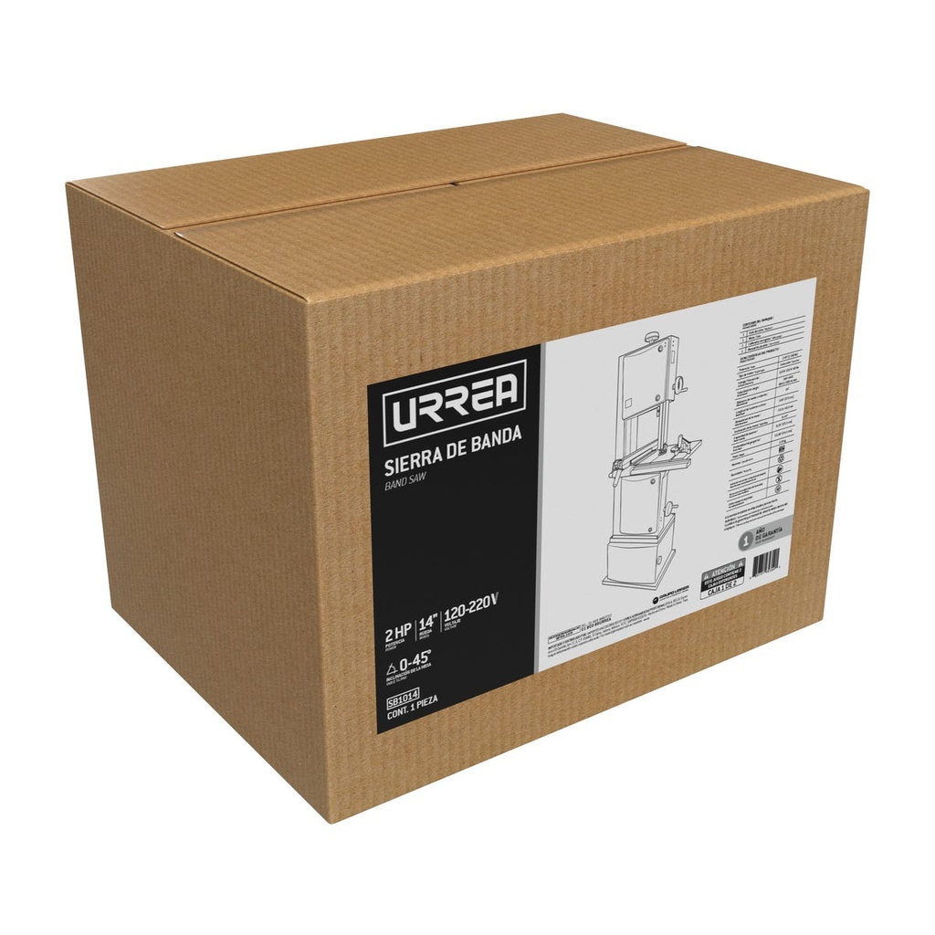 Sierra de banda 1 fase 14", 2 HP 1500 W 120/220 V, 360-440/800-1000 M/MIN Urrea
