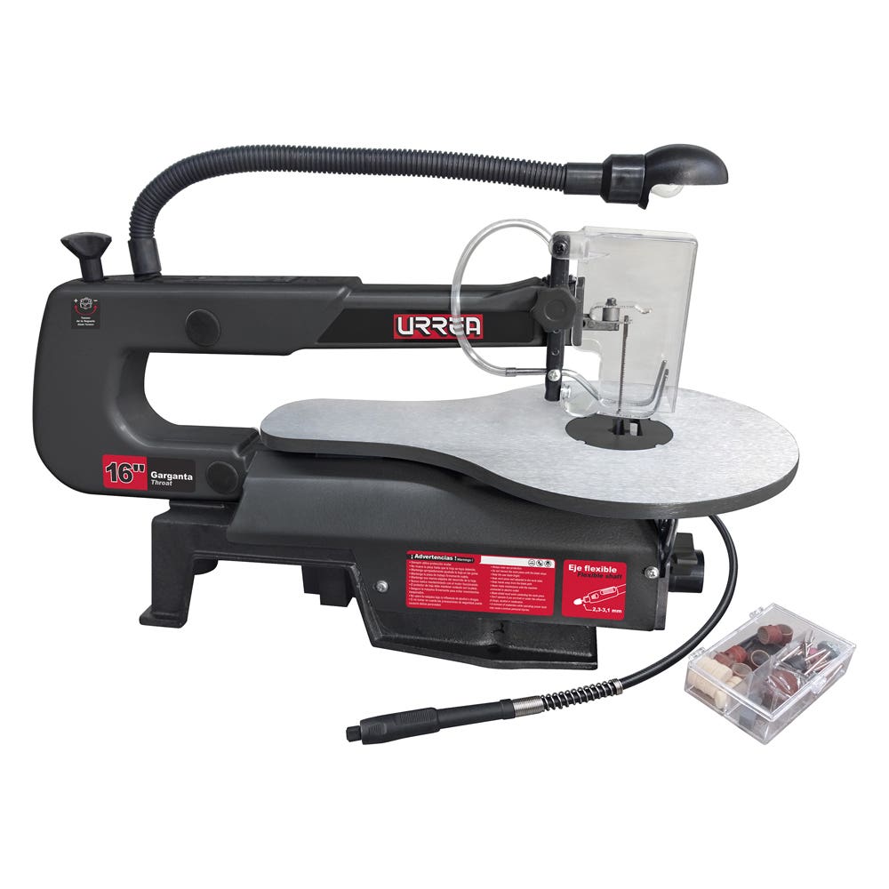 Sierra caladora de banco con puerto de expulsión de residuos, 16", 90 W, 120 V, 1600 RPM Urrea