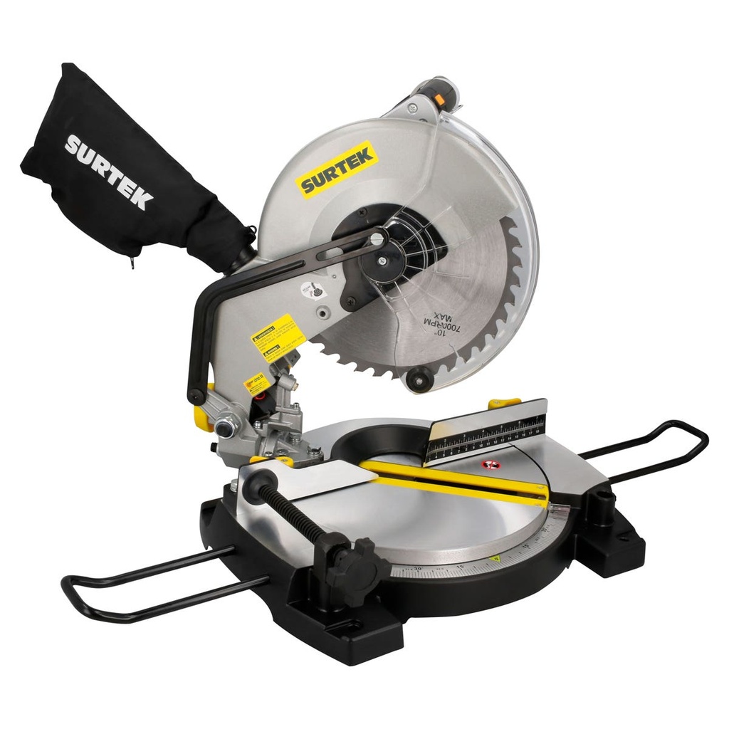 Sierra de inglete telescópica 10", 1500 W, 120 V, 4500 RPM Surtek