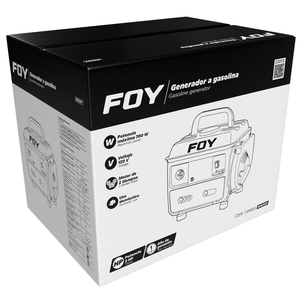 Generador a gasolina 700 W, 63 cc, voltaje de salida 120 V Foy