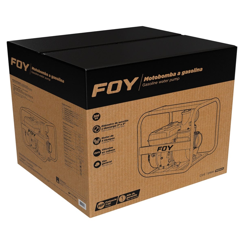 Motobomba a gasolina con diámetro de succión y descarga de 4 x 4", 7 HP Foy