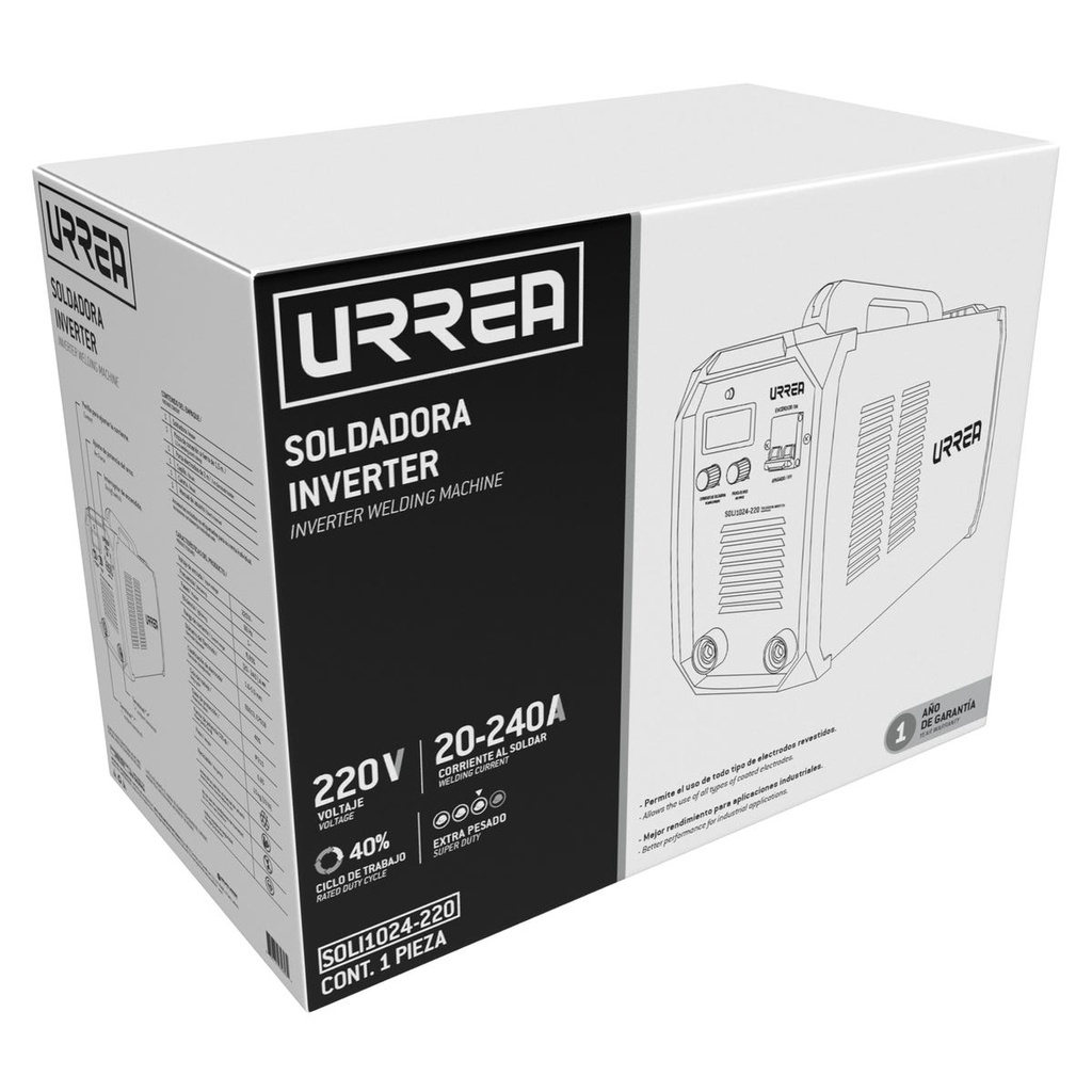 Soldadora inverter para uso con microalambre de 1 fase 220 V, 200 A Urrea