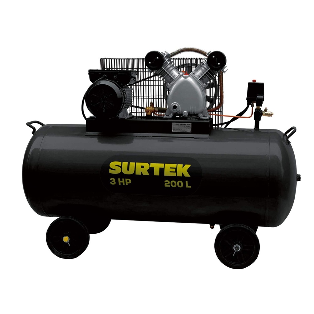 Compresor de aire eléctrico con transmisión de banda 200L, 3HP, 127V Surtek
