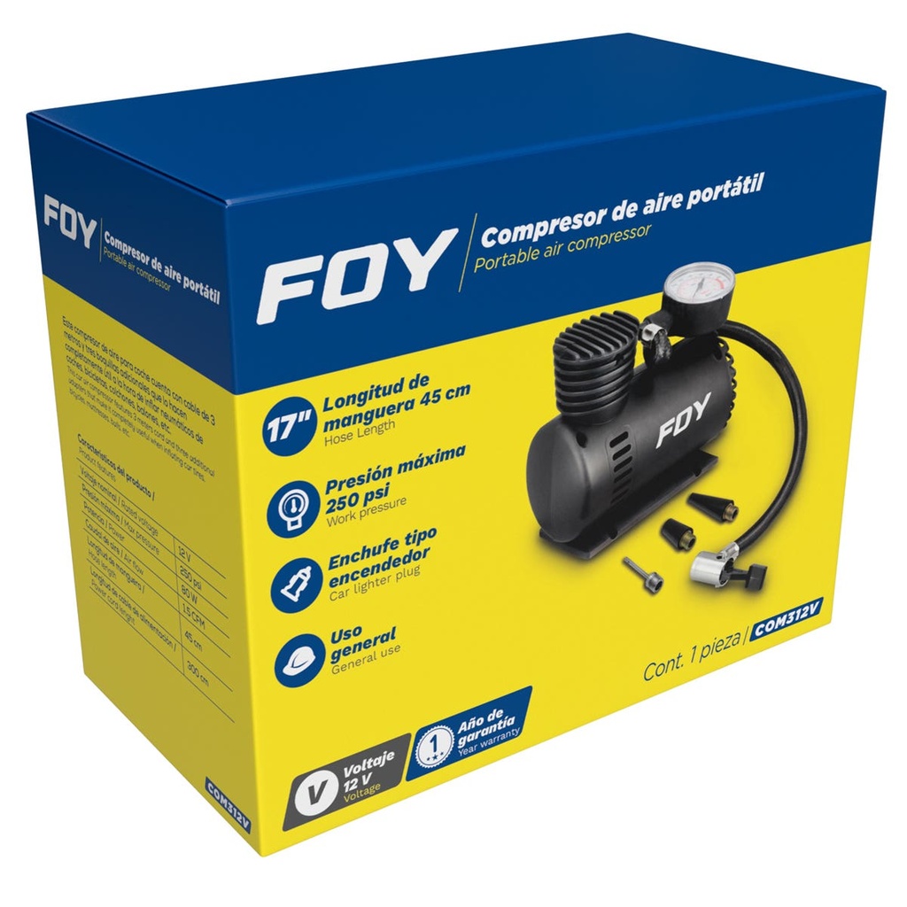 Compresor de aire 250PSI, 12V Foy