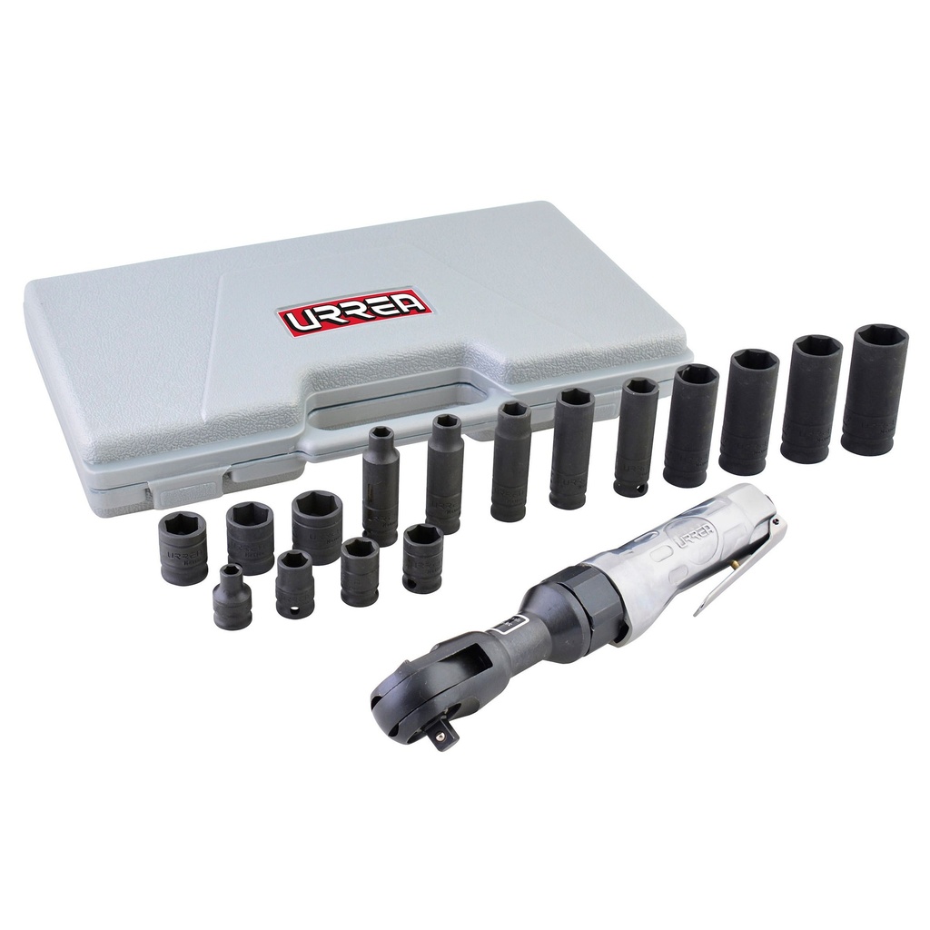 Juego de matraca neumática y dados cuadro de 3/8" métricos, 17 piezas Urrea