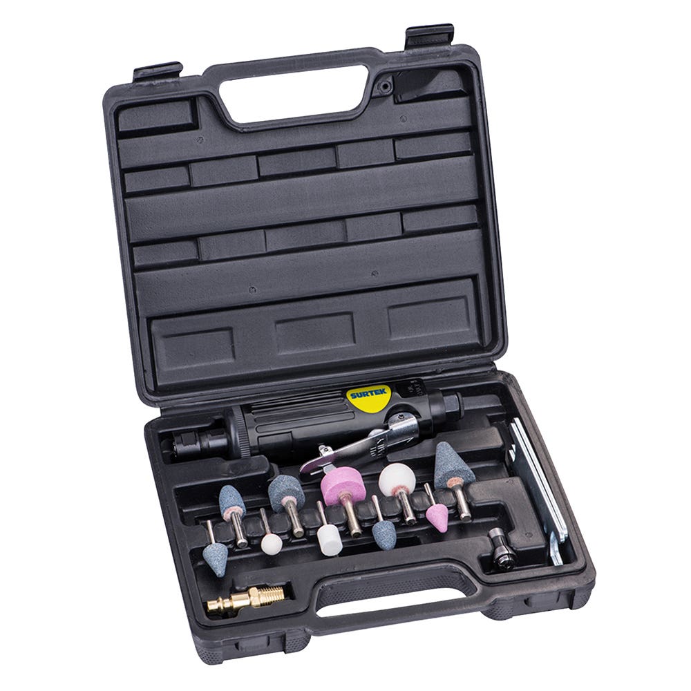Juego de moto-tool neumático recto con accesorios, 1/4", 15 piezas Surtek