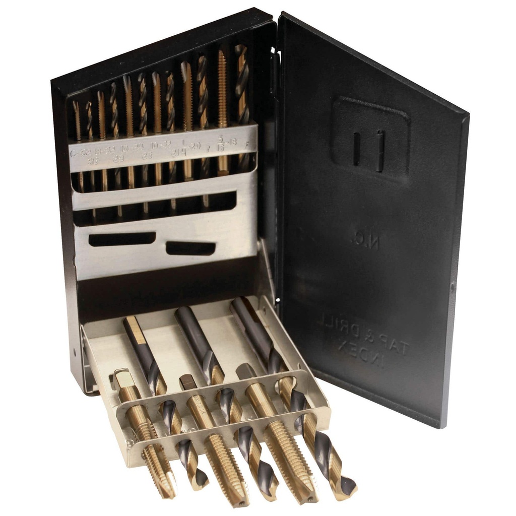 Juego de brocas premium y machuelos de acero de alta velocidad, 18 piezas en caja metálica Urrea