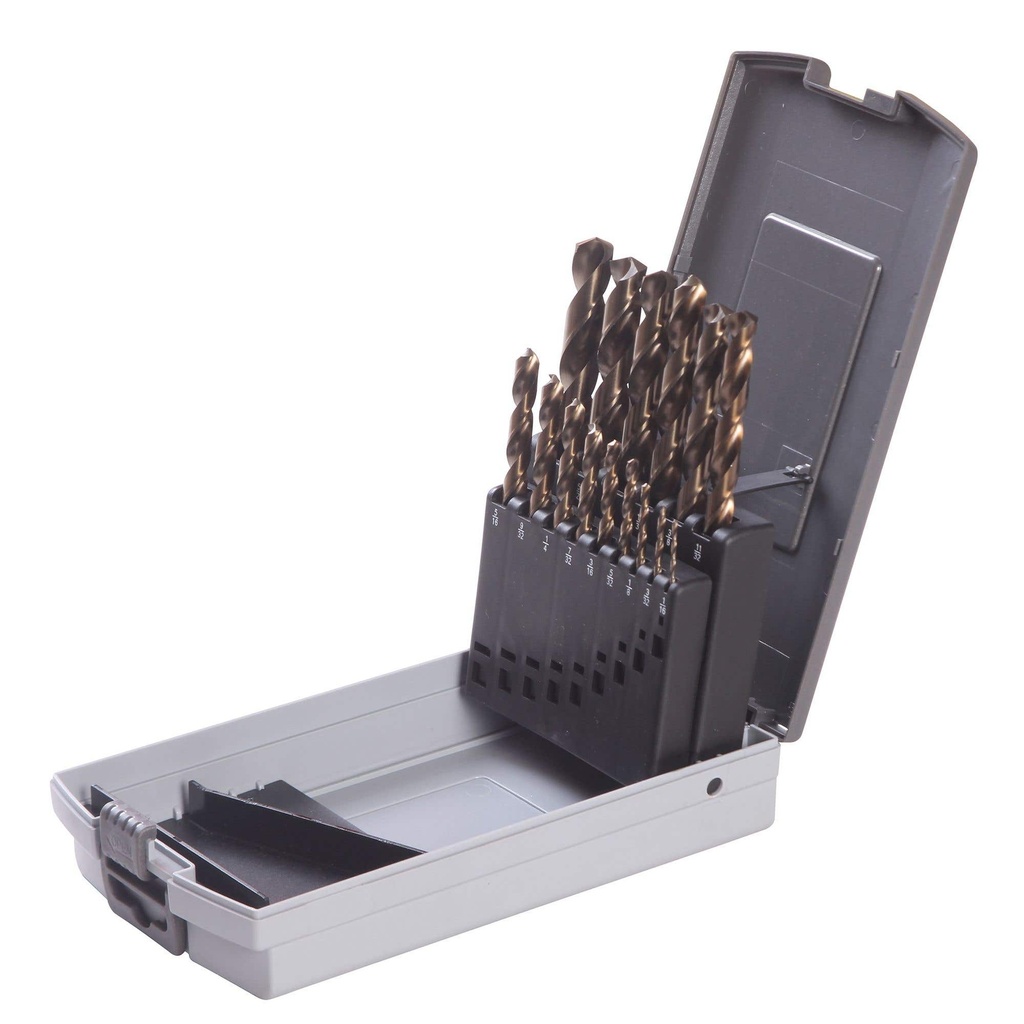 Juego de brocas con cobalto de acero de alta velocidad zanco recto fabricadas en acero, 15 Urrea