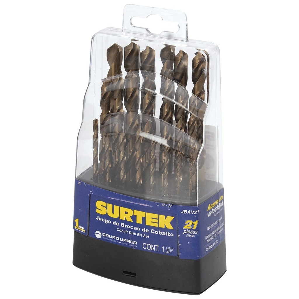 Juego de brocas con cobalto de acero de alta velocidad zanco recto, 21 piezas Surtek
