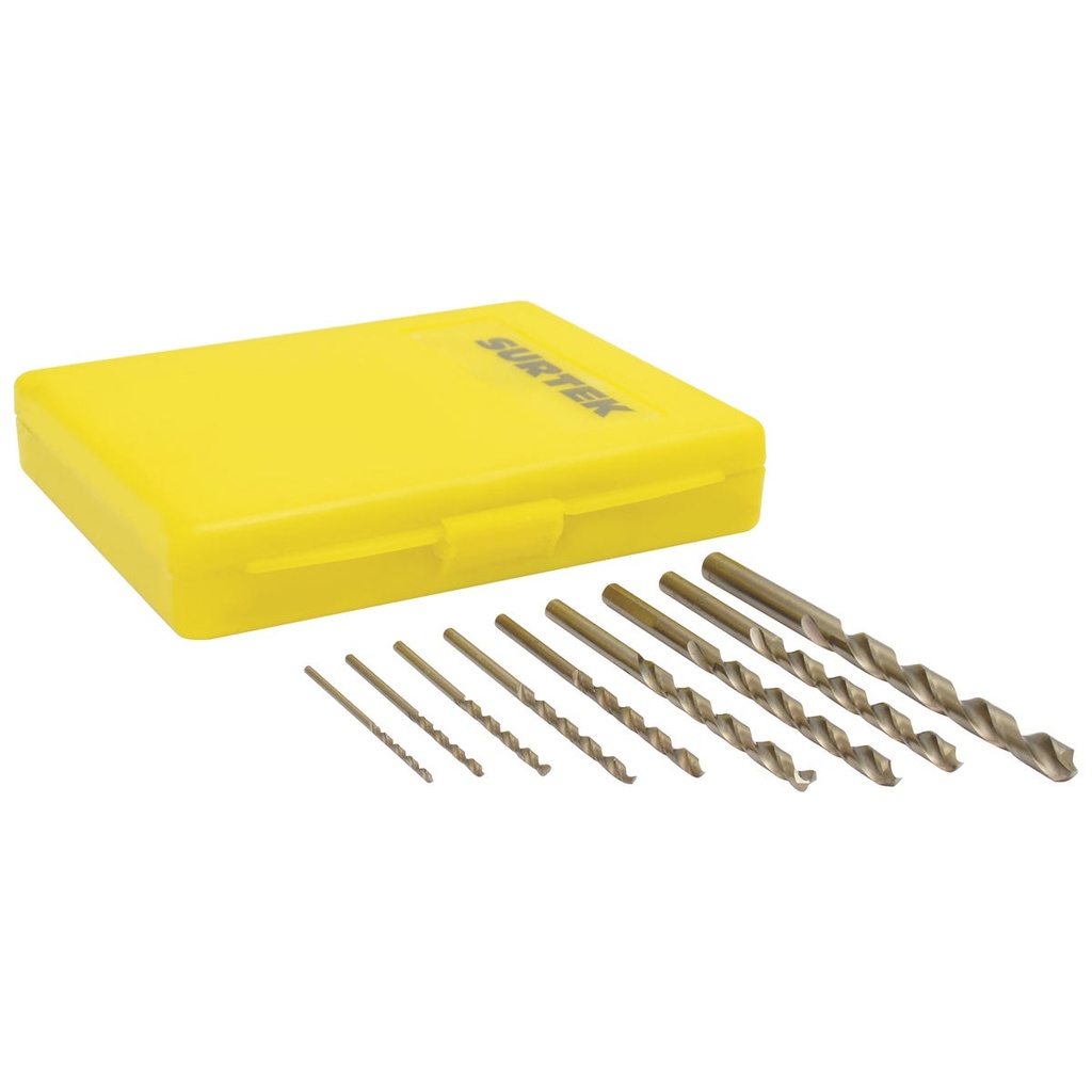 Juego de brocas con cobalto de acero de alta velocidad zanco recto, 10 piezas Surtek