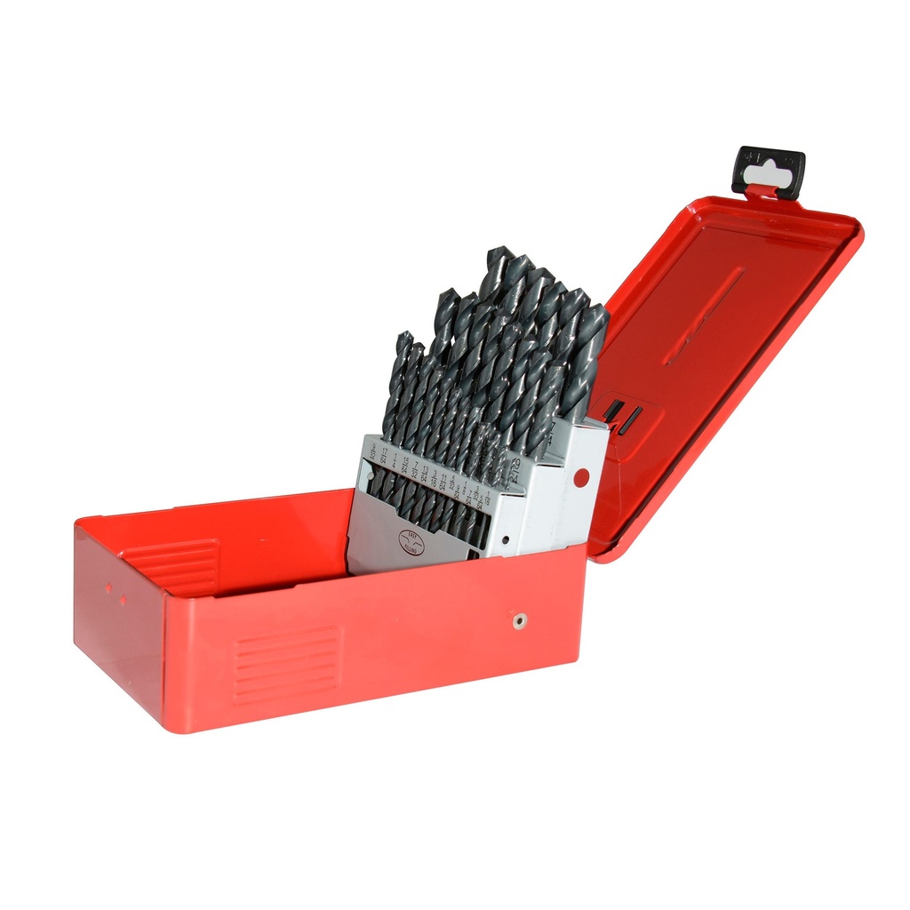 Juego de brocas negras de acero de alta velocidad zanco recto, caja metálica, 29 piezas Urrea