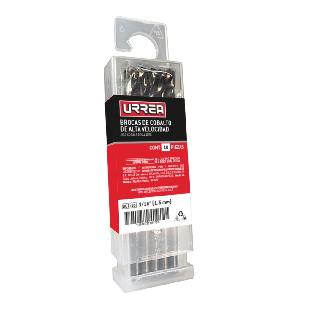 Broca negra de acero de alta velocidad zanco recto 1/64" Urrea