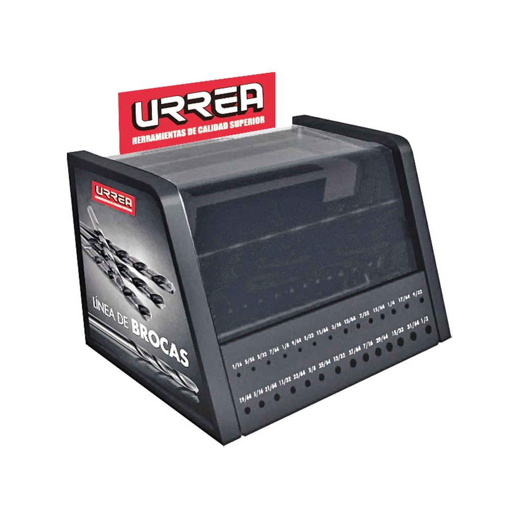 Exhibidor con brocas premium de acero de alta velocidad, 610 piezas Urrea