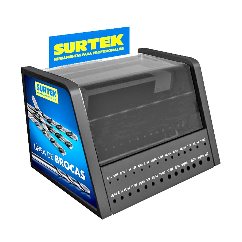 Exhibidor con brocas de cobalto de acero de alta velocidad, 526 piezas Surtek
