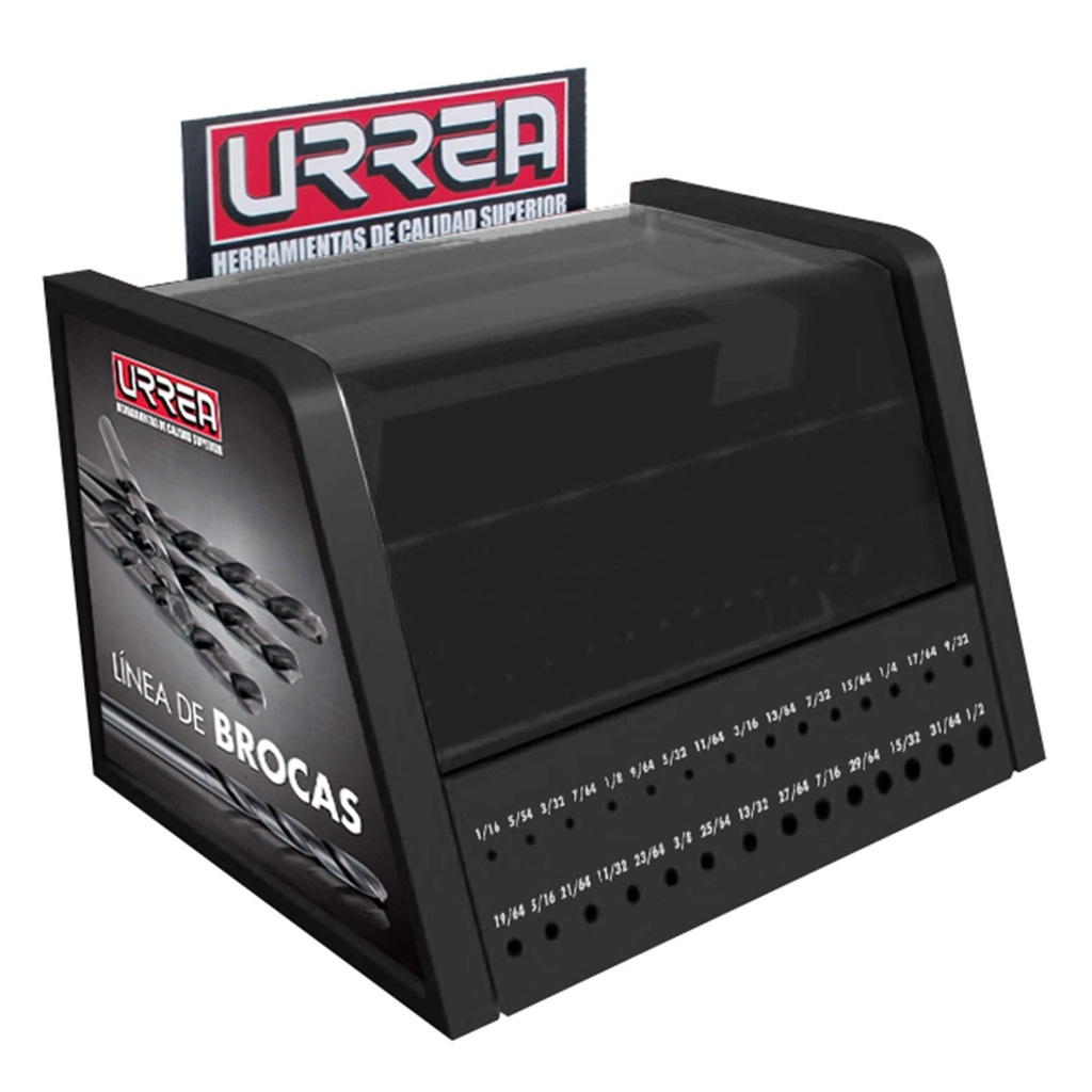 Exhibidor con brocas negras de acero de alta velocidad, 711 piezas Urrea