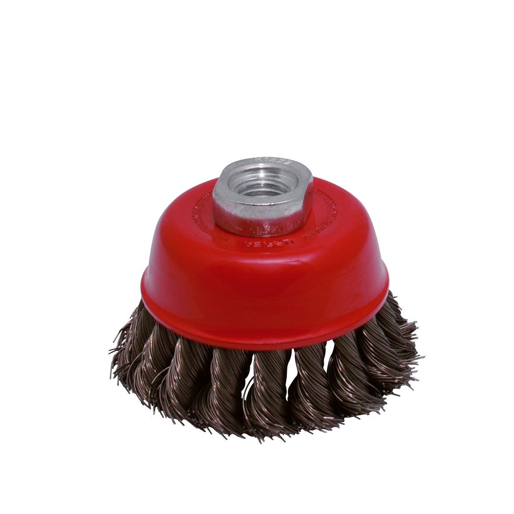 Carda copa trenzada alambre delgado 3" x 0.35 mm con rosca M14 Urrea