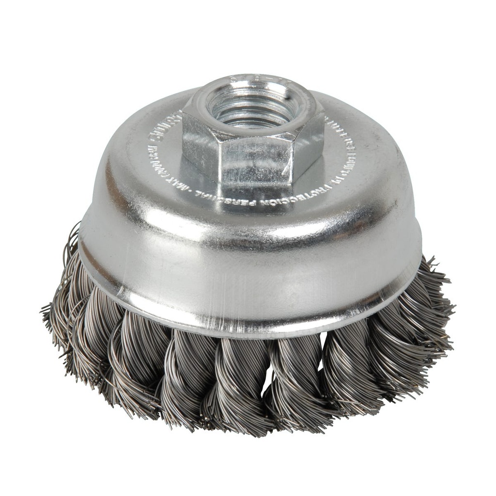 Carda copa trenzada alambre delgado 4" x 0.35 mm con rosca 5/8" Surtek