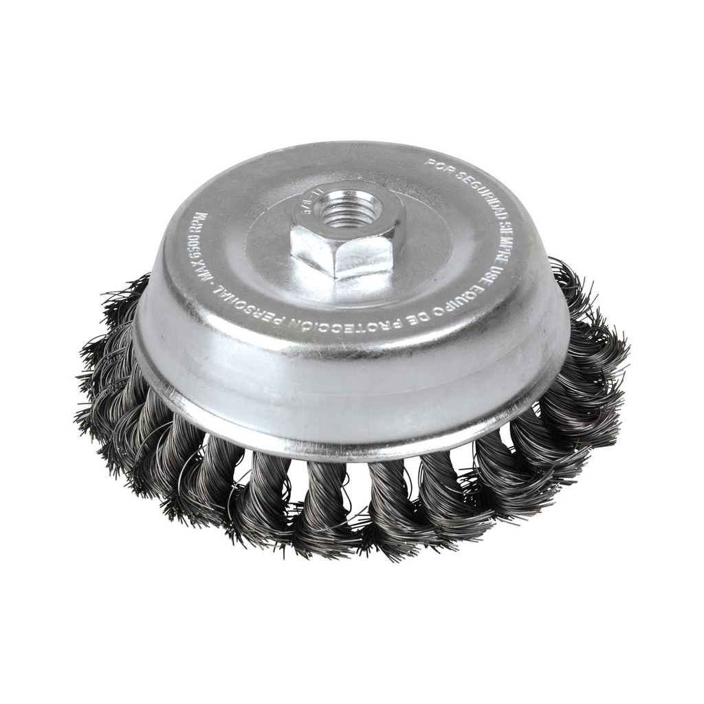 Carda copa trenzada alambre grueso 5" x 0.50 con rosca 5/8" Foy