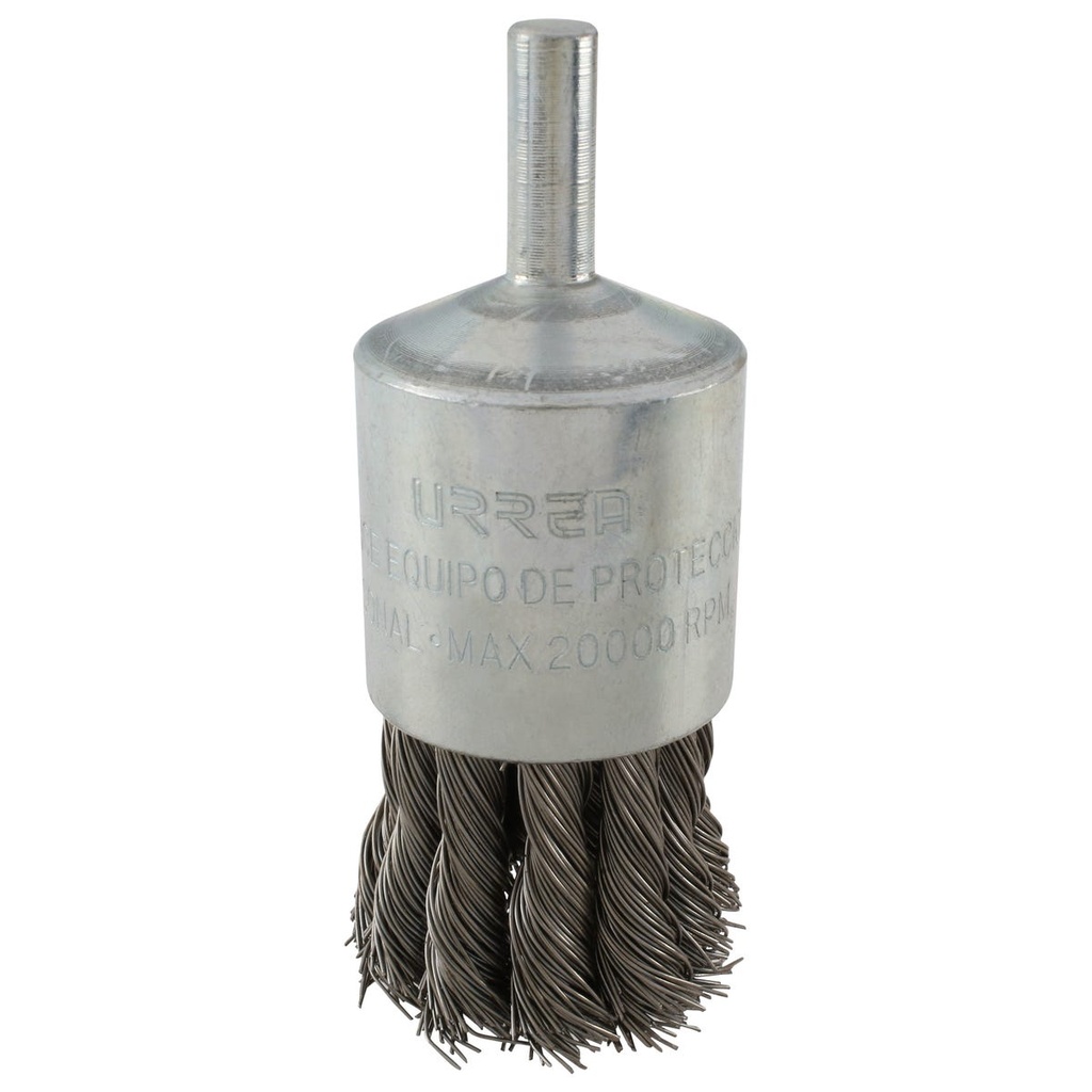 Carda tipo brocha trenzada alambre delgado 1-1/8" x 0.35 mm con zanco 1/4" Urrea