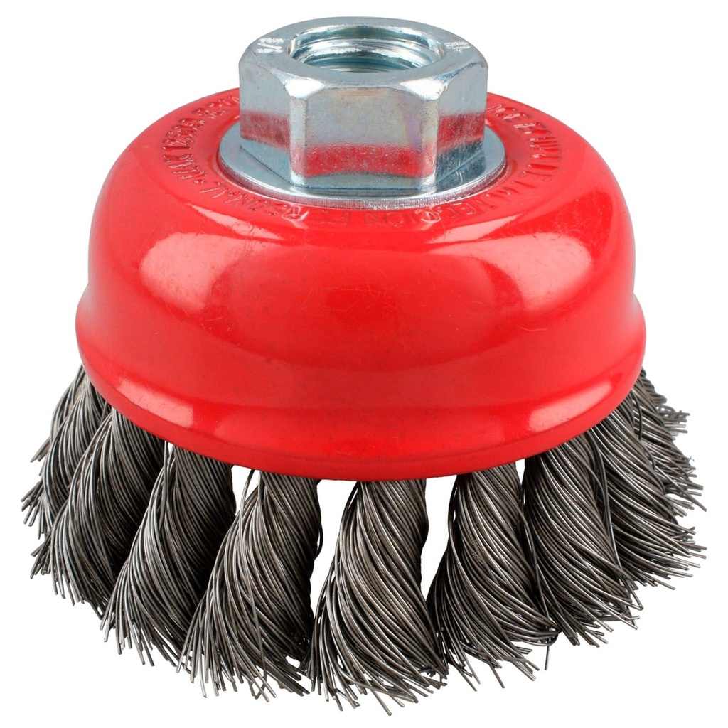 Carda copa trenzada alambre delgado 3" x 0.35 mm con rosca 5/8" Urrea