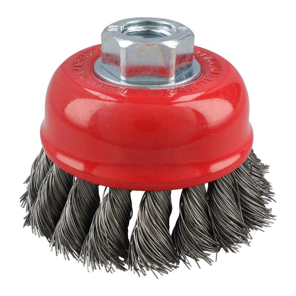 Carda copa trenzada alambre grueso 4" x 0.50 mm con rosca 5/8" Urrea