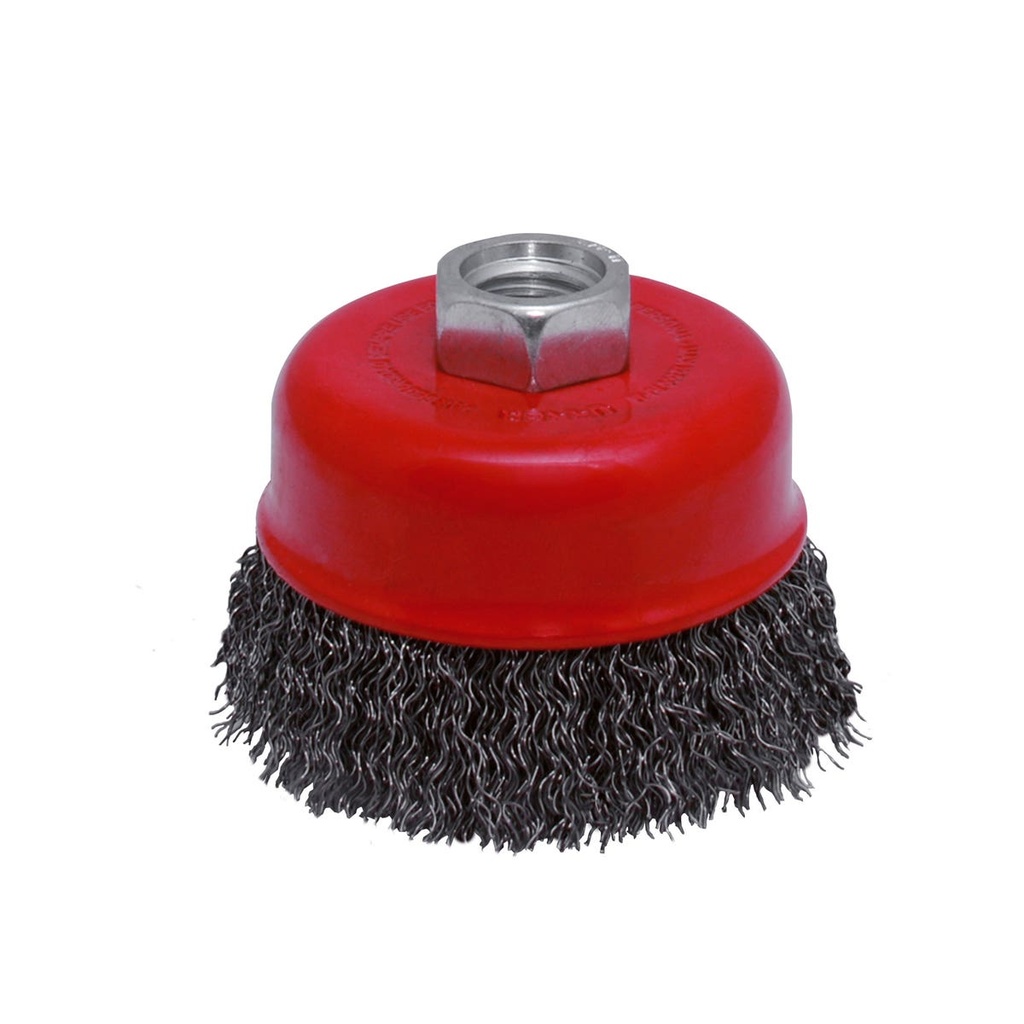 Carda copa ondulada alambre delgado 4" x 0.35 mm con rosca M14 Urrea