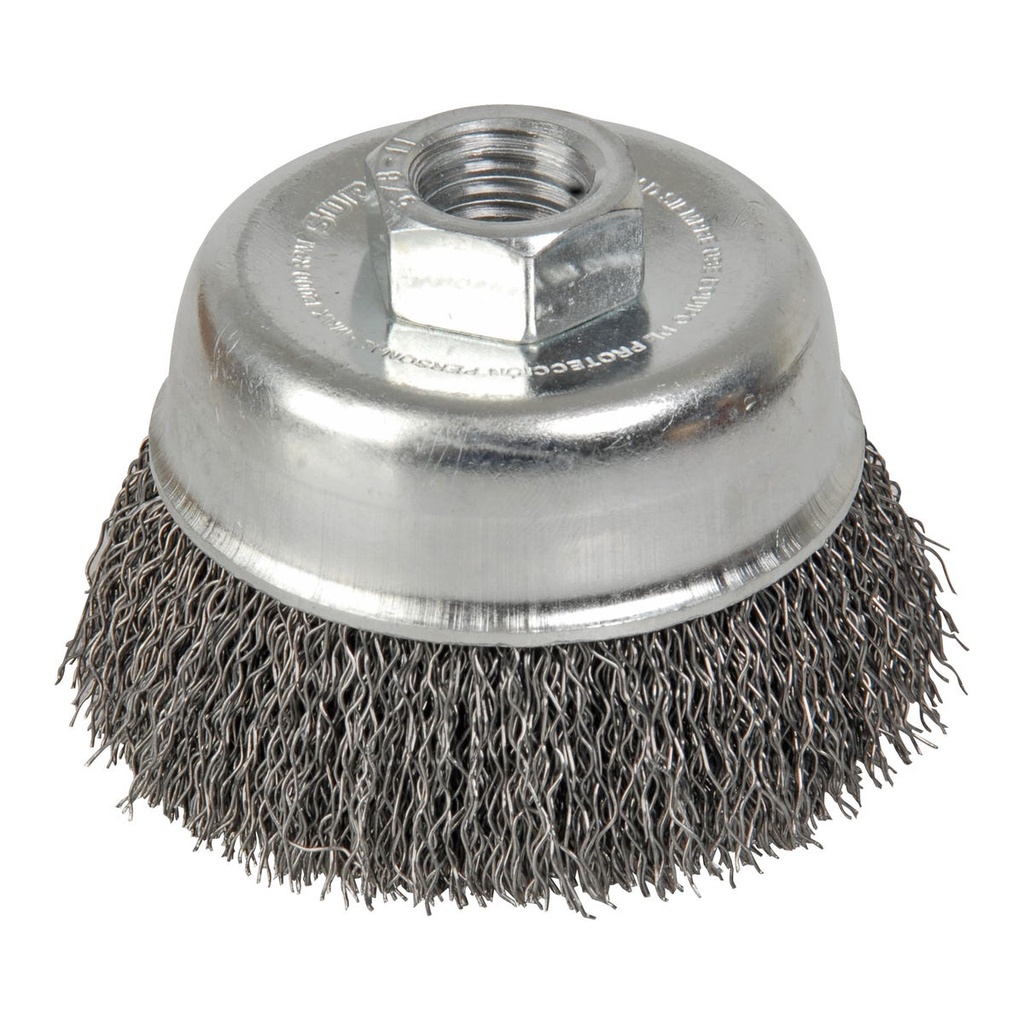 Carda copa ondulada alambre delgado 5" x 0.35 mm con rosca 5/8" Surtek