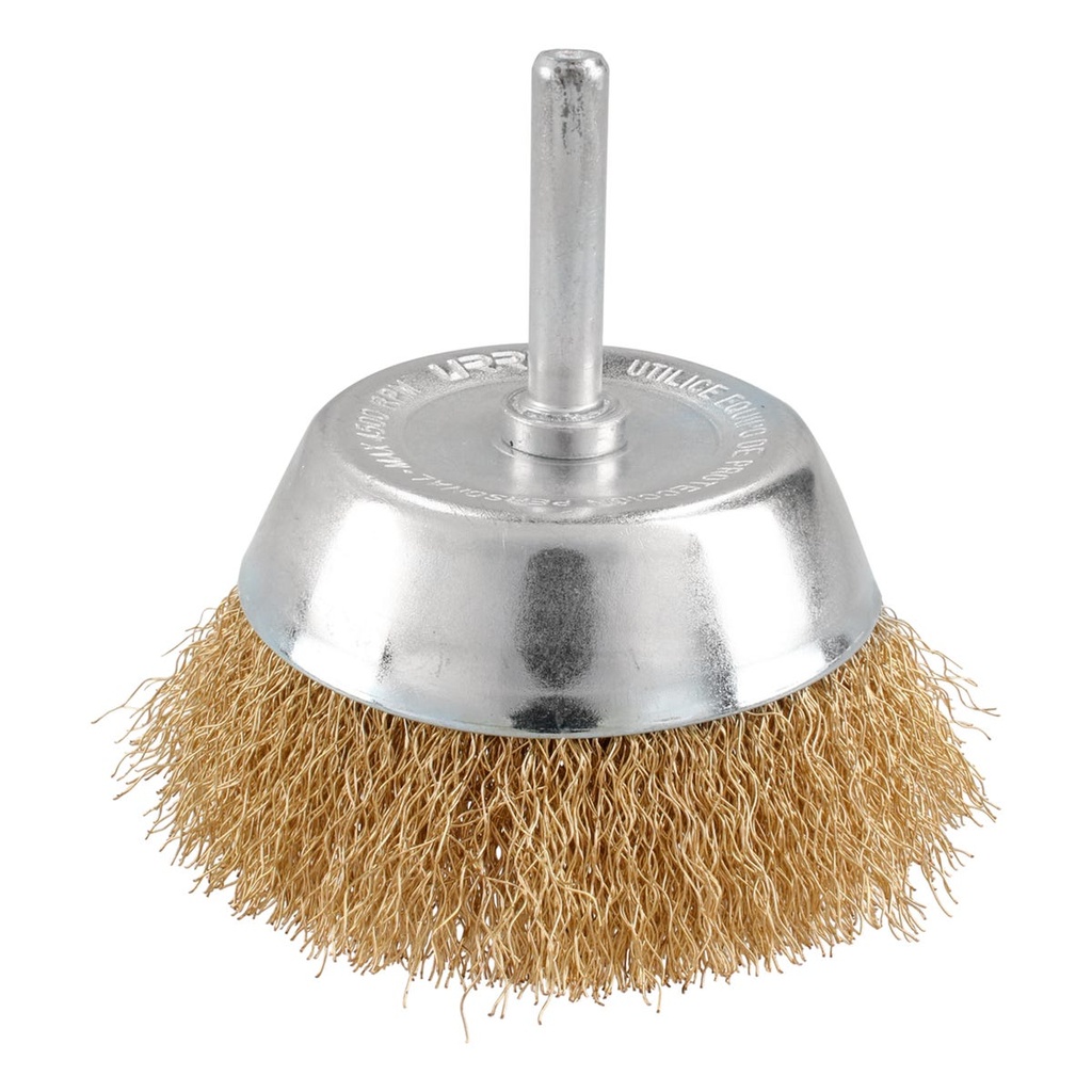 Carda copa ondulada alambre delgado 2-3/4" x 0.30 mm con zanco 1/4" Urrea