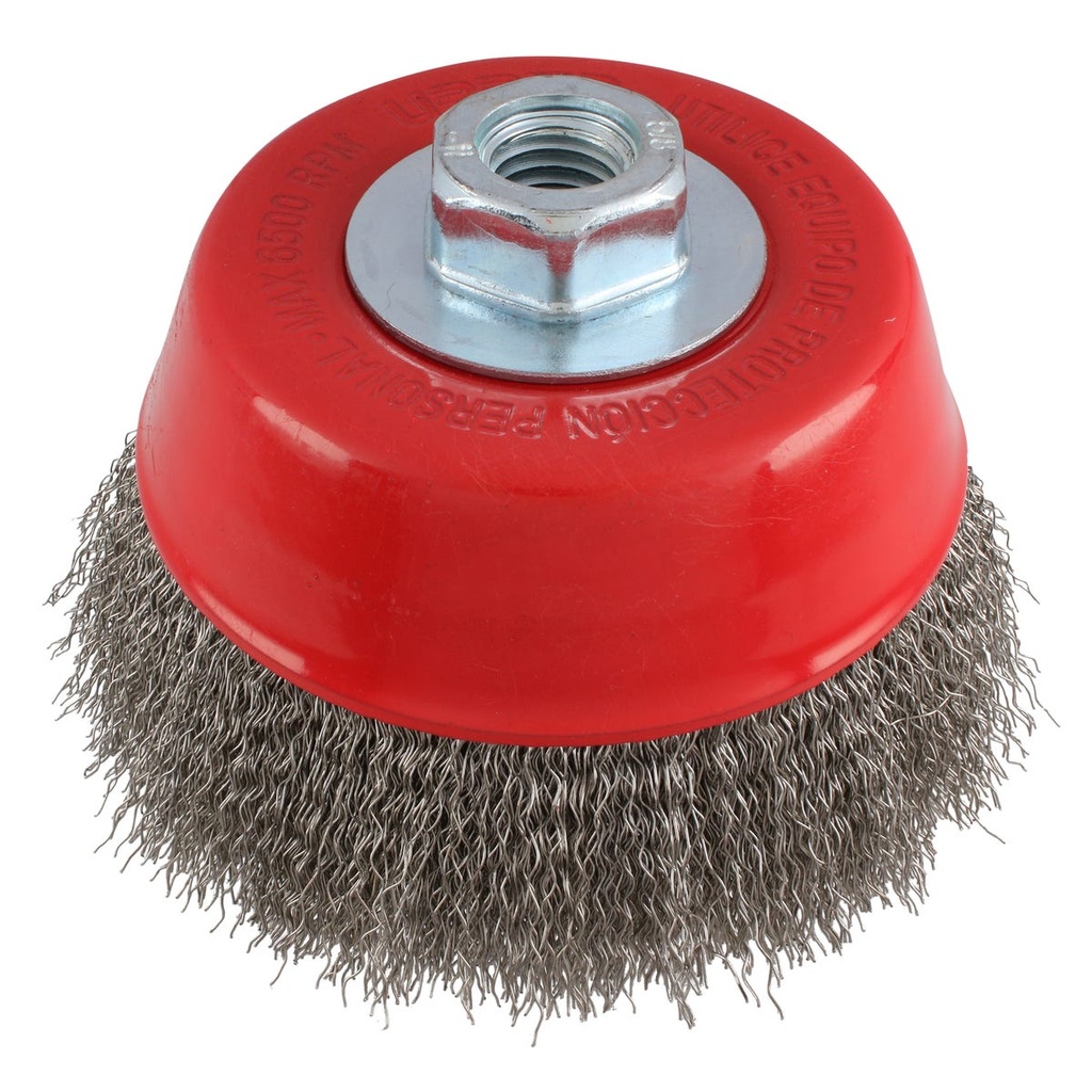 Carda copa ondulada alambre grueso 5" x 0.50 mm con rosca 5/8" Urrea