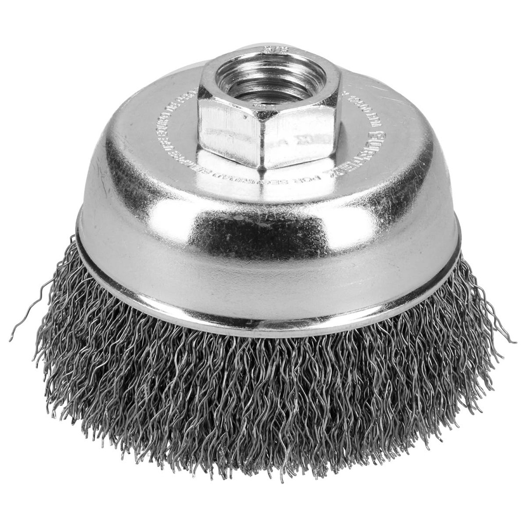 Carda copa trenzada alambre delgado 5" x 0.30 mm con rosca M14 Surtek