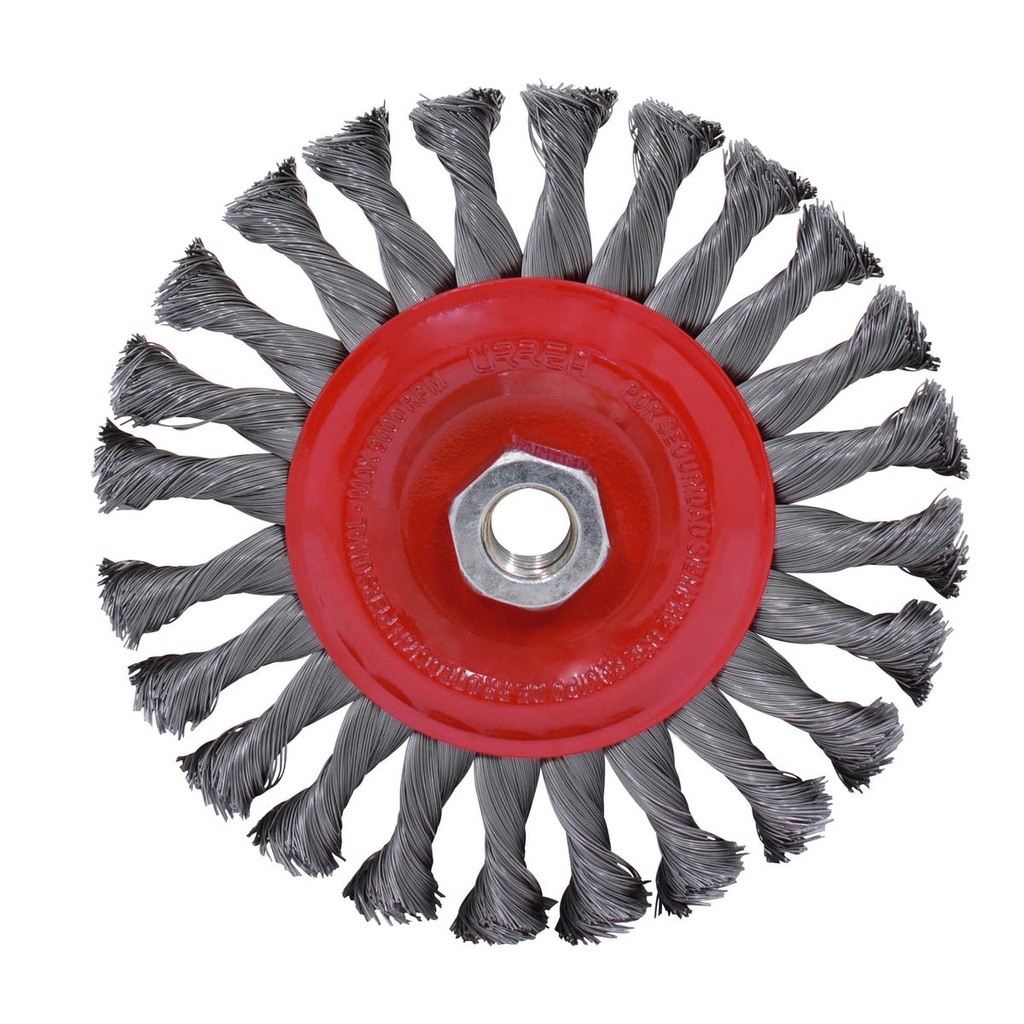 Carda circular trenzada alambre delgado 4" x 0.35 mm con rosca 5/8" Urrea