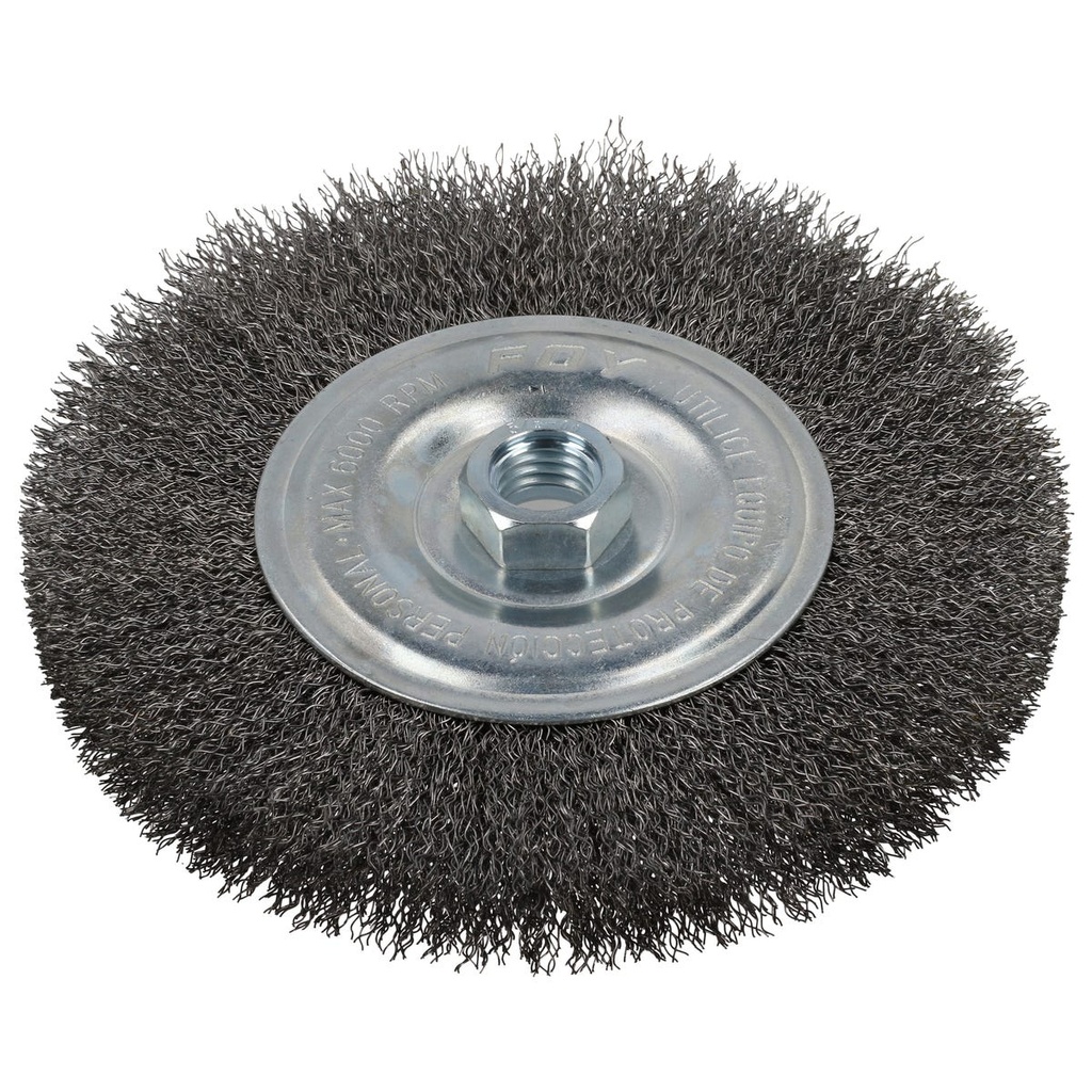 Carda circular ondulada alambre delgado 8" x 0.30 con rosca M14 Foy