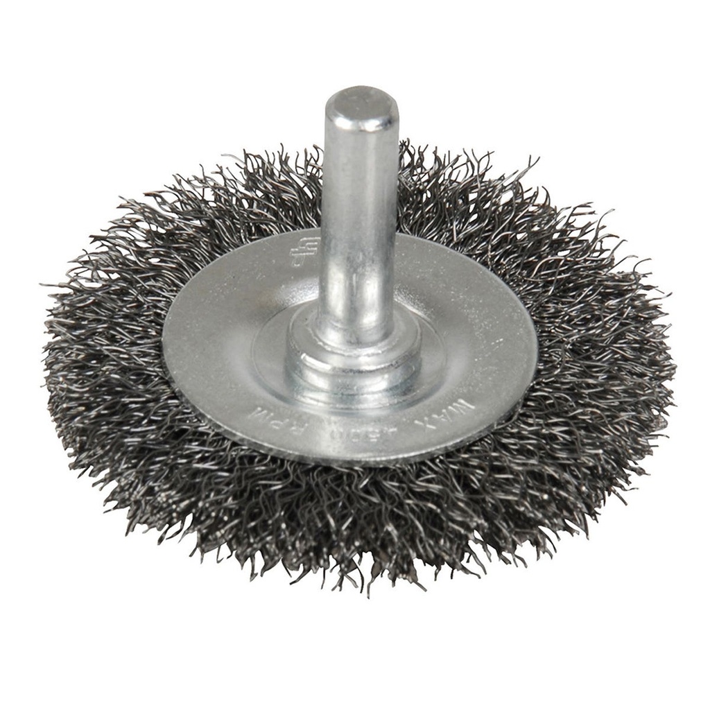 Carda copa ondulada alambre fino circular ondulada 2" x 0.17 mm con zanco 1/4" Foy