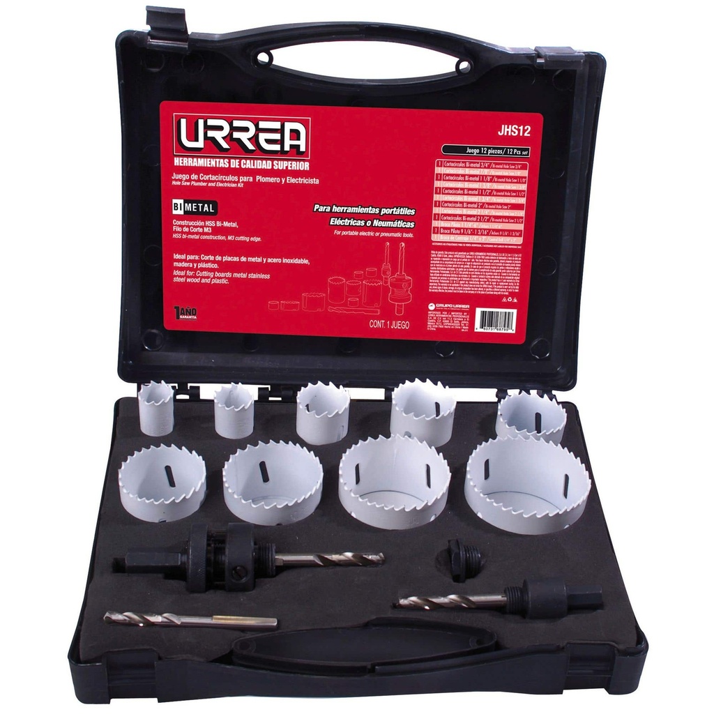 Juego de cortacírculos bimetálicos, 12 piezas Urrea